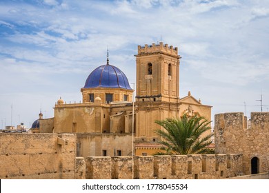 Blue Dome And Bell Tower Of The Santa María Basilica Of Elche, Alicante, Valencia, Spain, Europe