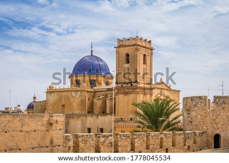 Blue dome and bell tower of the Santa María Basilica of Elche, Alicante, Valencia, Spain, Europe