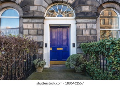 Blue Door Of A Hose In West End Area Of Edinburgh City, Scotland, UK