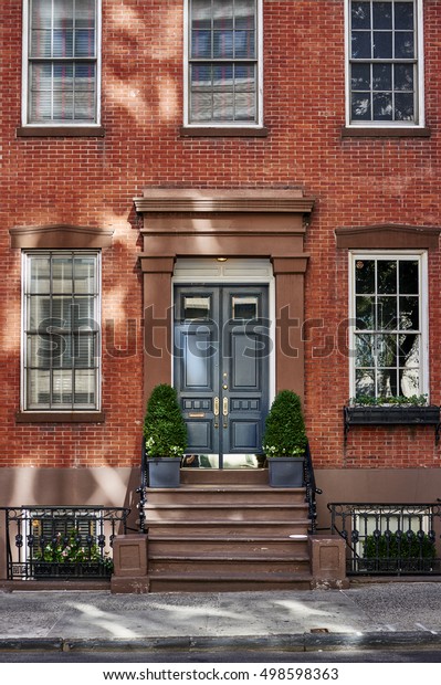 Blue Door On Old Historic Brownstone Stock Photo Edit Now 498598363