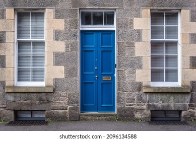 Blue Door Of Tenement In Edinburgh City, UK