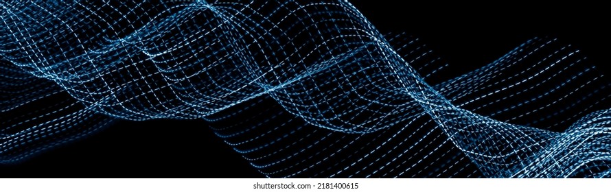 blue dotted lines of lights on a black background - Shutterstock ID 2181400615