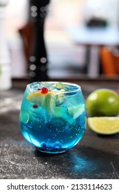 Blue drink. exotic colorful drink with blue curacao