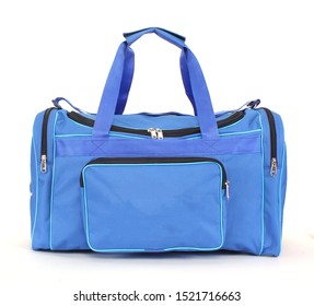 blue duffel bag isolated on white background