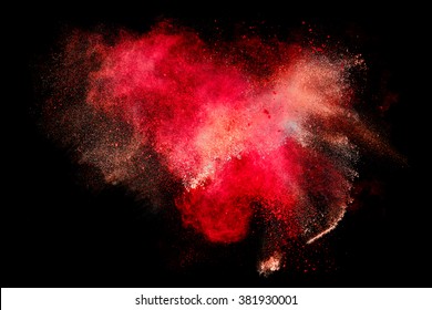 Blue Dust Particle Explosion Resembling Snow Or A Pyrotechnic Effect Over Black. Closeup Of A Color Explosion Isolated On Black