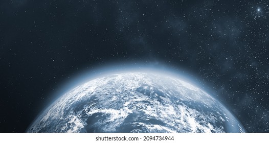 Blue Earth In The Space. Colorful Art. Solar System. Blue Gradient. Space Wallpaper. Beautiful Space View Of The Earth With Cloud Formation. Elements Of This Image Furnished By NASA