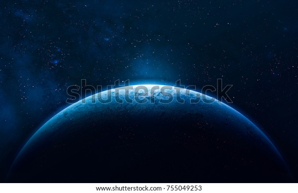 宇宙の青い地球 カラフルなアート 太陽系 青のグラデーション