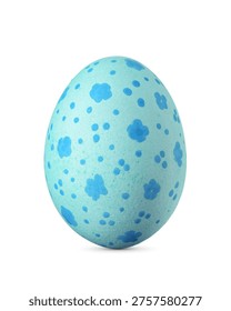 Blue Easter egg with small flowers and dots isolated on a white background.