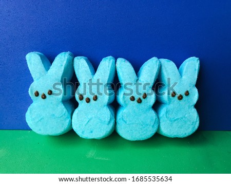 Blue Easter marshmallow peeps candy.