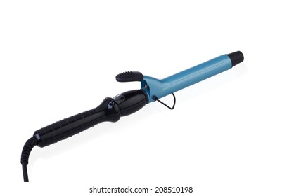 Blue Electric Curling Iron Isolated On White Background