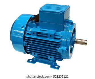 Blue Electric Motor Isolated On White Background 