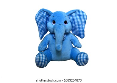 Blue Elephant Toy Isolated On White. Big Plush Elephant Toy.