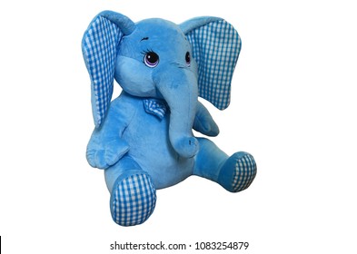 Blue Elephant Toy Isolated On White. Big Plush Elephant Toy.