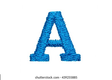 Blue Embroidery Designs alphabet A isolate on white background