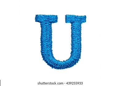 Blue Embroidery Designs Alphabet U Isolate On White Background