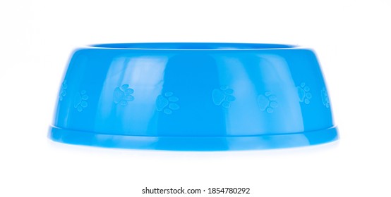 Blue Empty Pet Food Bowl Isolated On A White Background.