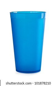 Blue Empty Plastic Cup Isolated On White