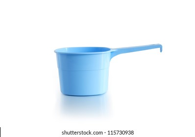 Blue empty plastic scoop on white background. Clipping path is included