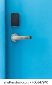 Blue Entrance Door With Electronic Keycard Lock System