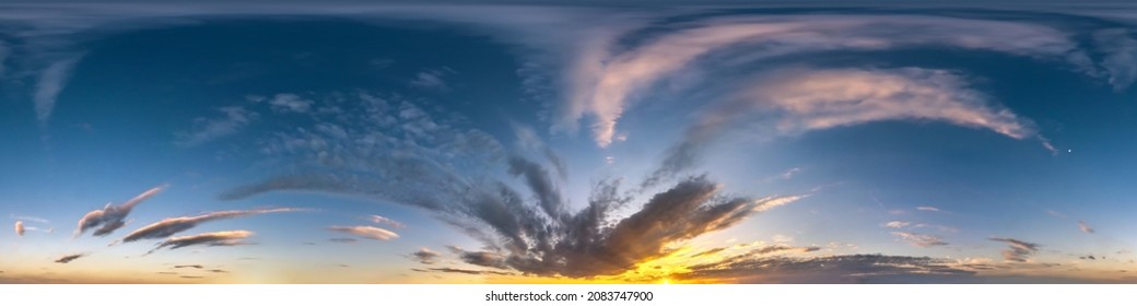 blue evening sky hdri 360 panorama with beautiful clouds in seamless projection with zenith for use in 3d graphics or game development as sky dome or edit drone shot for sky replacement - Shutterstock ID 2083747900
