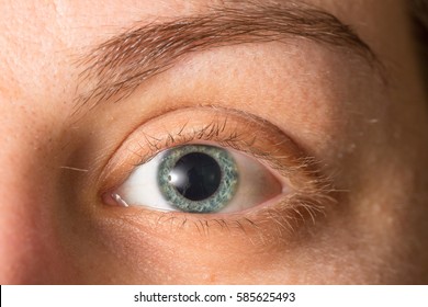 Blue eye with dilated pupil