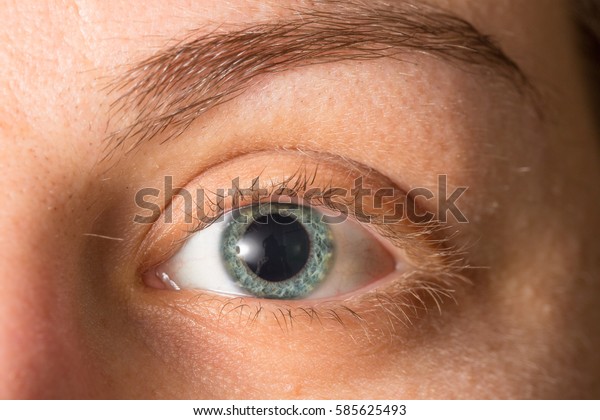 Blue eye with dilated\
pupil