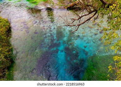 Blue Eye Spring (Syri I Kalter), A More Than Fifty Metre Deep Natural Pool With Clear, Fresh Water, Near Sarande In Vlore Country In Southern Albania