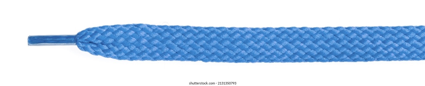 Blue  fabric shoelaces isolated on white background. close-up