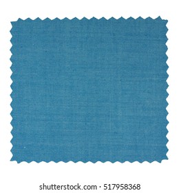 A Blue Fabric Swatch With Zig Zag Border Cut With Pinking Shears