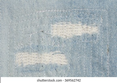 Blue Faded Ripped Jeans, Close Up