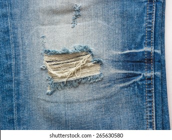 Blue Faded Ripped Jeans Closeup