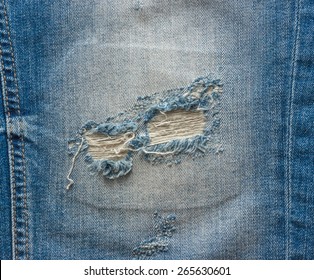 Blue Faded Ripped Jeans Closeup