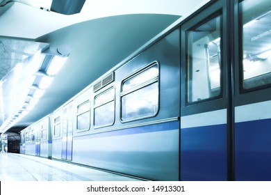 Blue fast train stay at hall platform