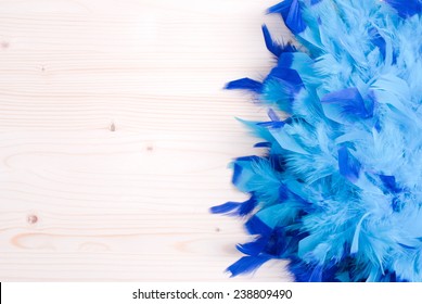 Blue Feather Boa On Light Board On The Left With Space For Text