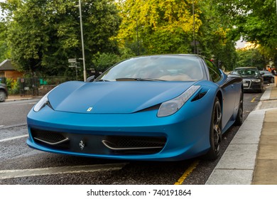 Blue Ferrari 458 Parked In London On 25 July 2014