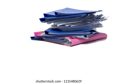 Blue Files Folder Retention Of Contracts And Document With Isolated White Background, Concept Document In Work Office Copy Space