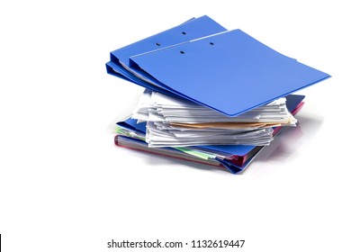 Blue Files Folder Retention Of Contracts And Document With Isolated White Background, Concept Document In Work Office Copy Space