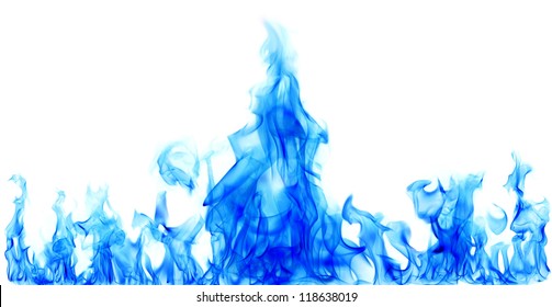 blue fire flames on white background