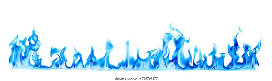 blue fire flames on white background