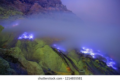 Blue Fire At Ijen Crater