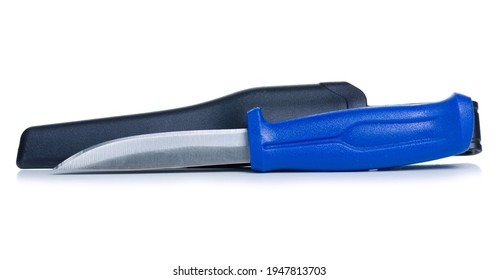 Blue Fishing Knife On White Background Isolation