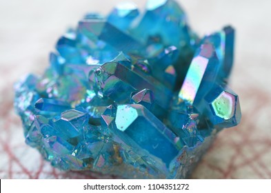 Healing Crystal Natural Titanium Coated Lake Blue Rock Quartz Cluster Specimen