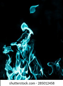 Blue Flame Fire On Black Background