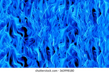 Blue Flame Isolated On Black Seamless Background