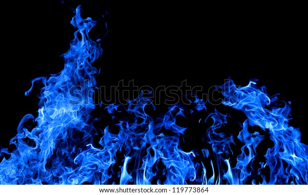 Blaue Flamme Einzeln Auf Schwarzem Hintergrund Stockfoto 119773864