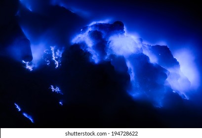 Blue Flame In Kawah Ijen Volcano, East Java,indonesian