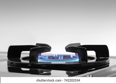 Blue Flames On Gas Stove Burner