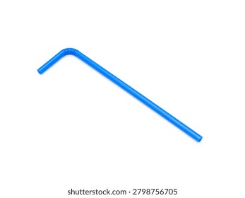 Blue flexible plastic drinking straw with bendable neck isolated on white background