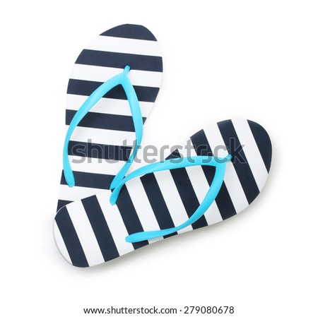 Blue flip flop beach shoes top view isolated on white background.