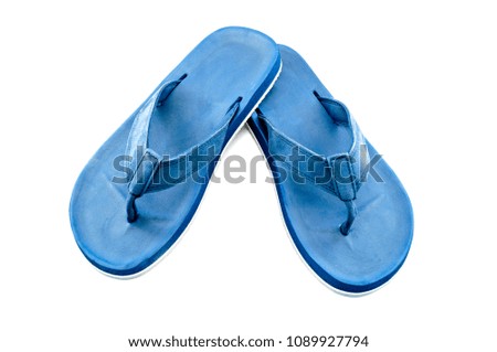 Blue Flip Flops Isolated On White Background.